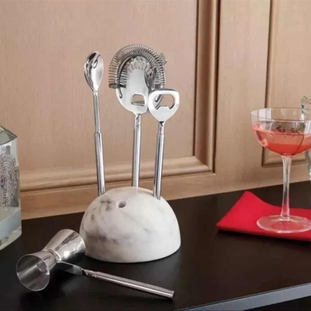 4pc Stainless Steel Barware Set with Marble Stand - Threshold New
